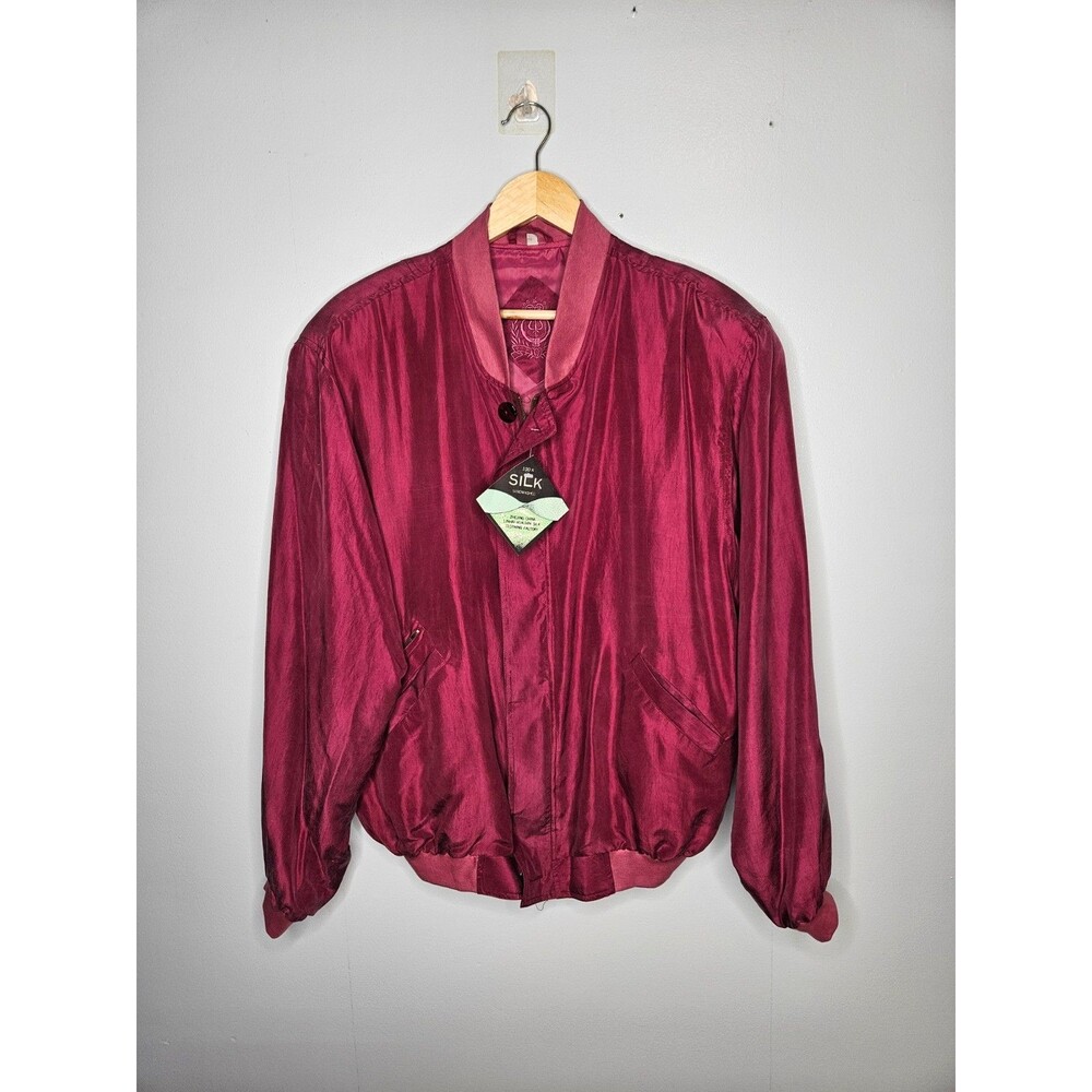 Vintage Women's 100% Silk Bomber Jacket XL Raspberry Red Multipocket Classic NOS